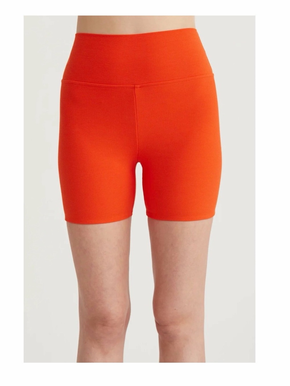 BLANCA Ribbed High-Waist Bike Shorts in Bright Orange